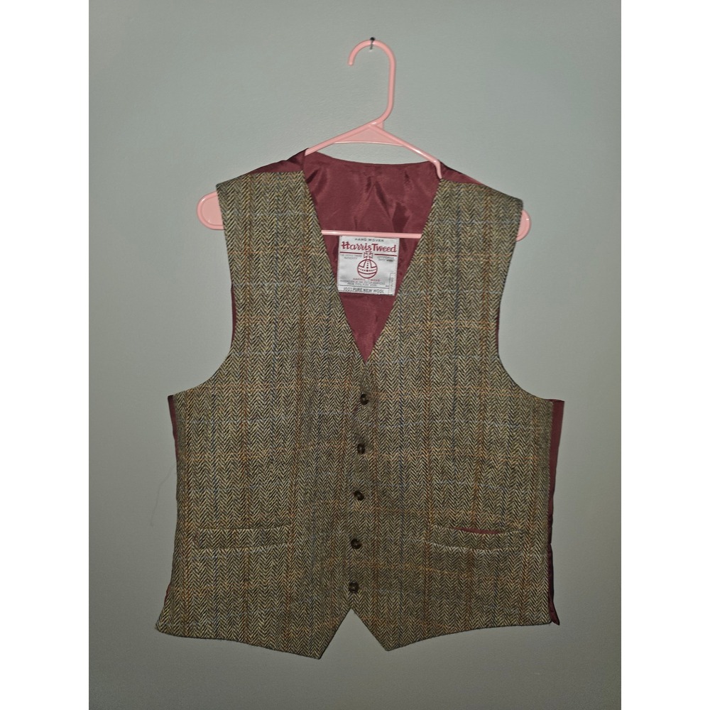 Harris Tweed Macnaughtons of Pitlochry Wool Vest Brown Herringbone Mens 46